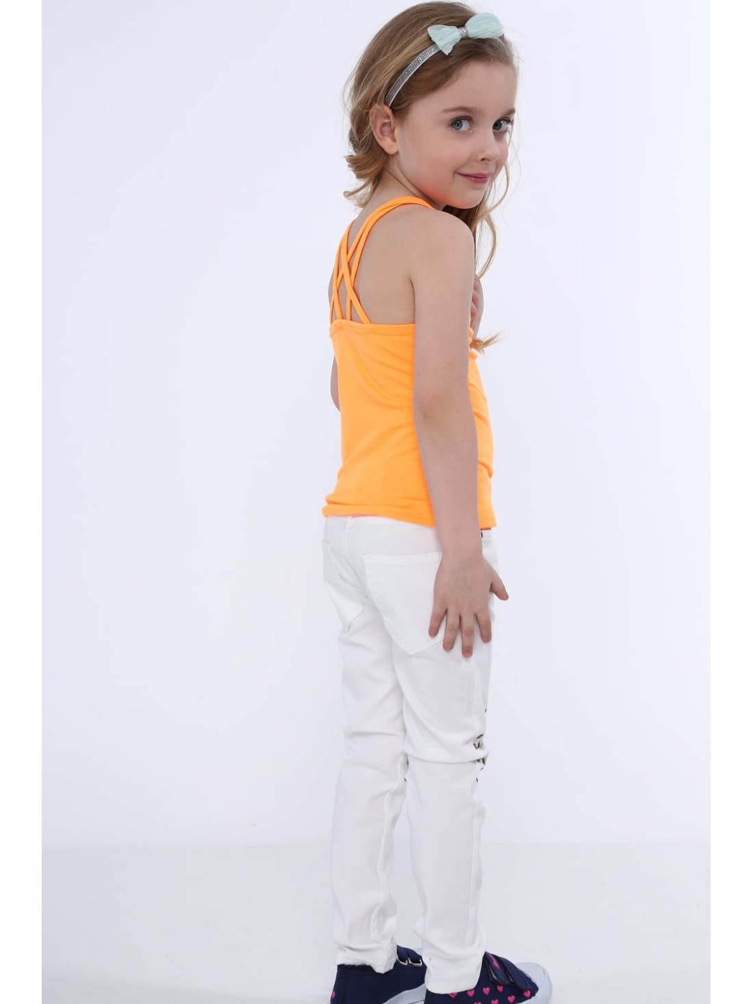 Girls\' trousers with flat studs, white NDZ310 - Online store - Boutique